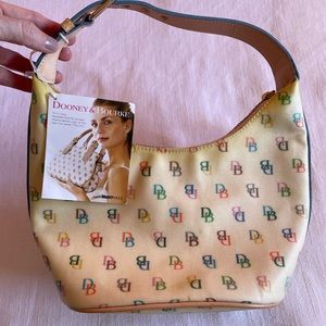 Vintage Dooney & Bourke Pastel Logo Bucket Bag, Rainbow Zip Top, Leather Strap